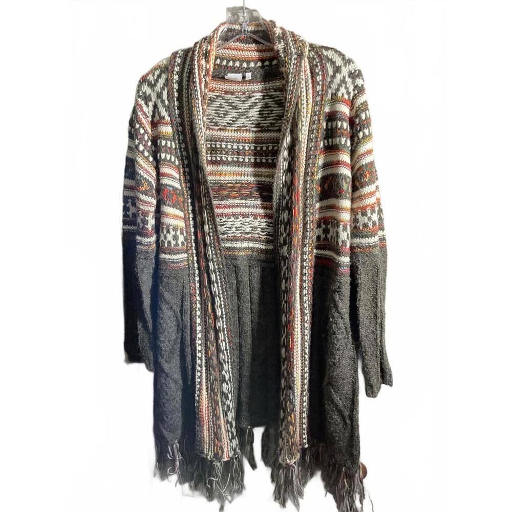 Cozy Multi-Pattern Knitted Cardigan With Fringe By Cr Accessories L/Xl